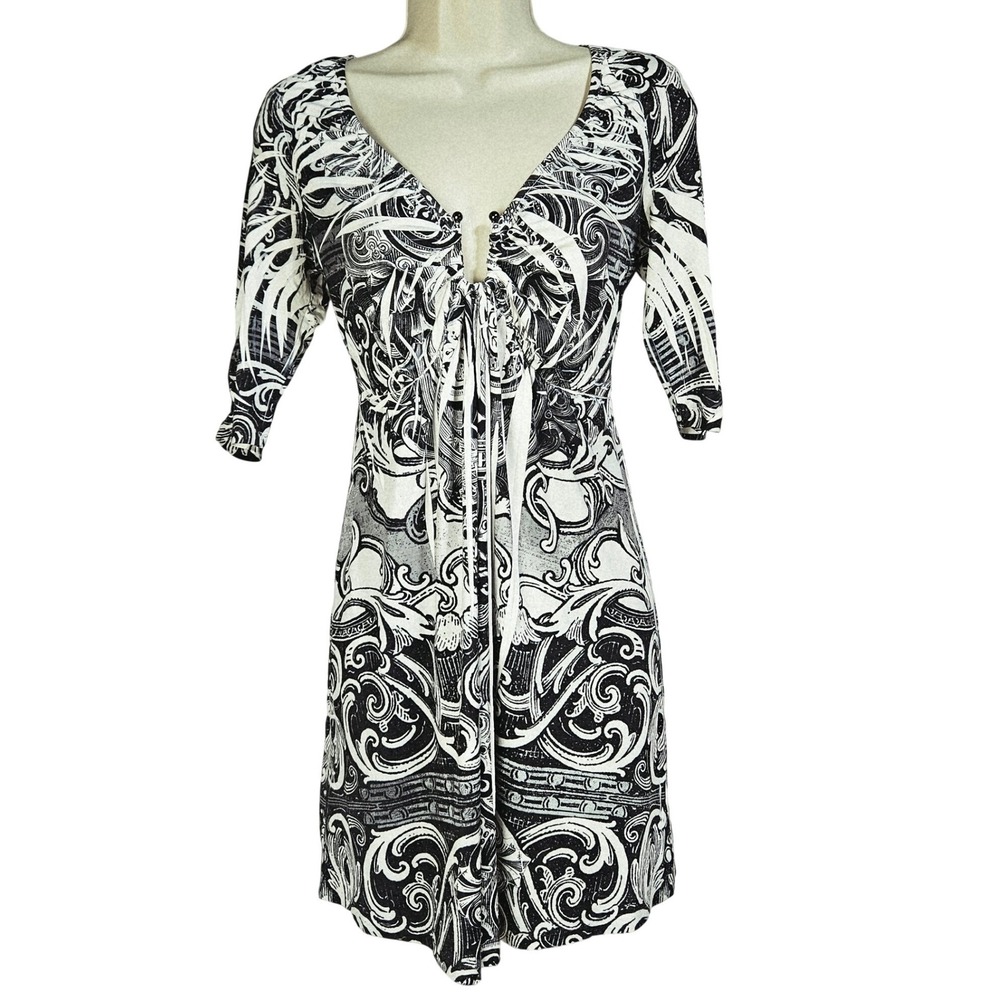Apt. 9 Black White Baroque Scroll Print Shift Dress S Whimsigoth Goth Chic Y2K